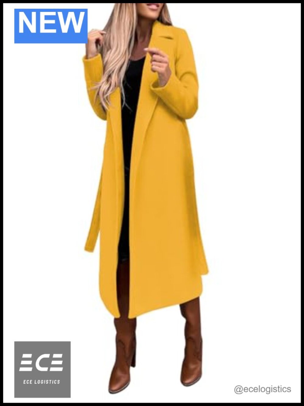 Wool Blend Long Pea Coat Open Front Trench Coat with Belt Notched Collar